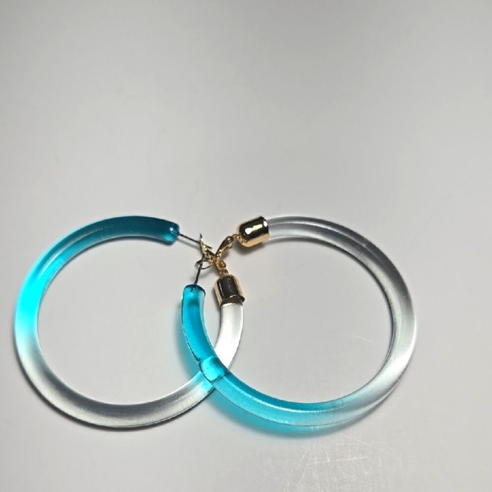 Blue and Clear Hoop Earrings